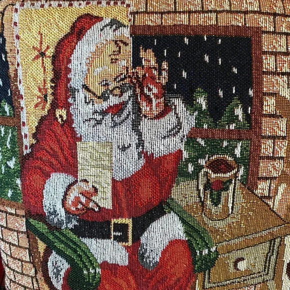 Vintage Santa Claus Christmas Tapestry Pillow 18x18 Inch Feather Fill Festive - Picture 13 of 16